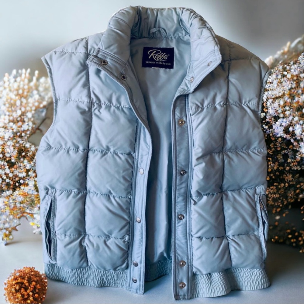 Women’s Ski Wear Puffer Vest By ROFFE Size M Ice Blue Color VINTAGE - Picture 3 of 9
